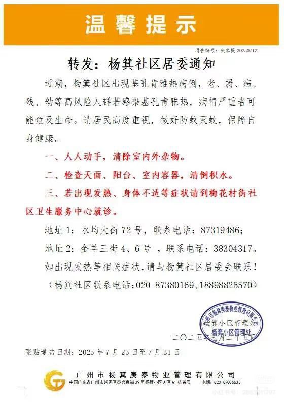 小心基孔肯雅热病毒春江社7月25日电截至 2025 年 7 月 22 日，广东省佛山市顺德区累计报告基孔肯雅热确诊病例 2934 例，主要集中在乐从、北滘、陈村镇